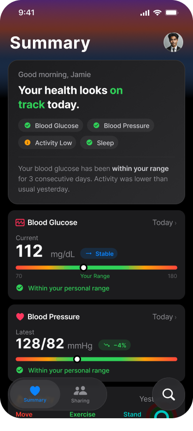 Health Summary screen