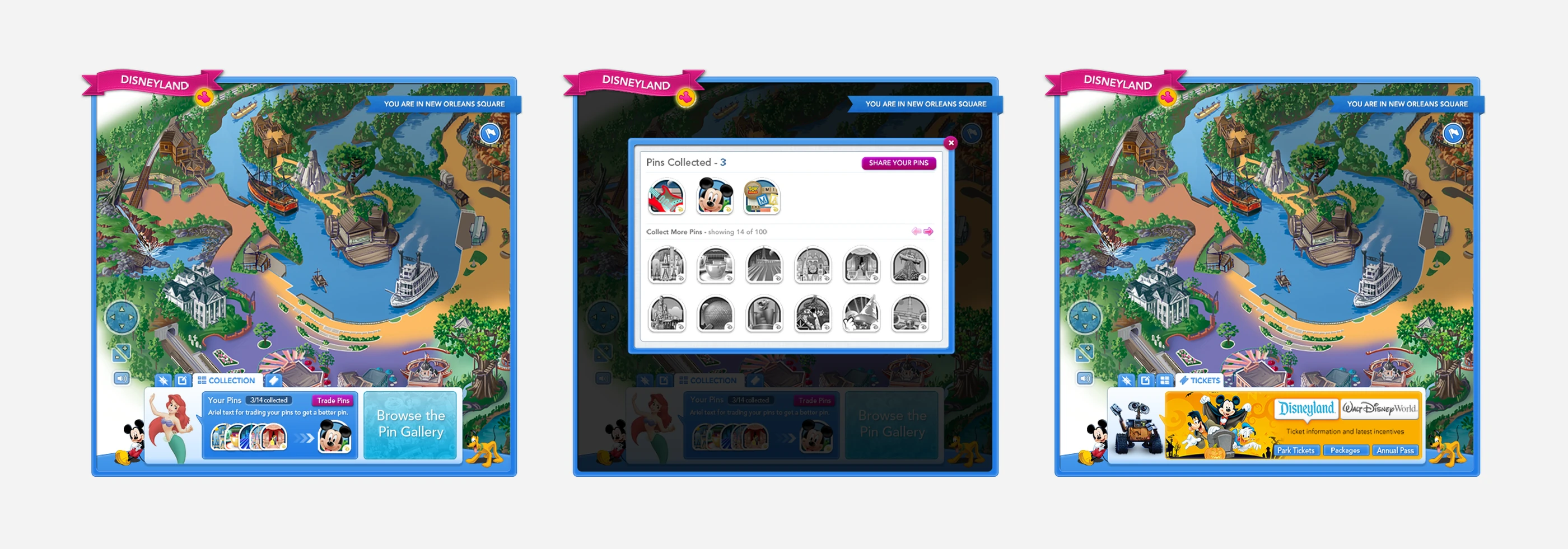 Collected pins and tickets