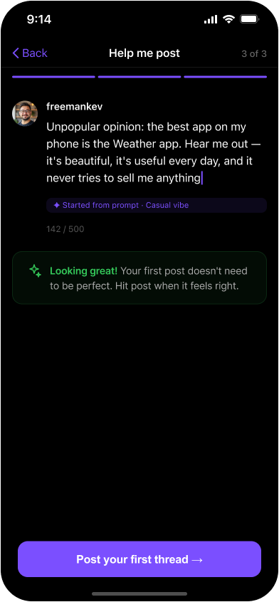 Guided First-Post Mode — Step 3: Edit and Post